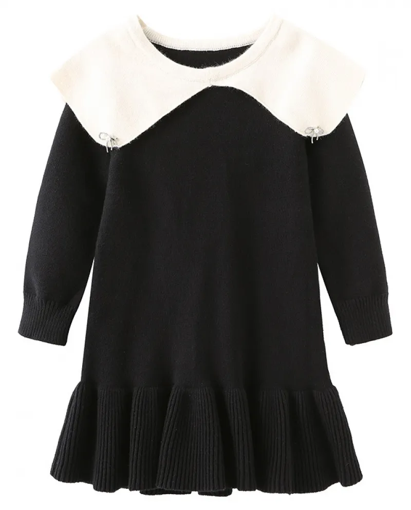 Le ragazze vestono lautunno e linverno Nuova gonna da principessa con risvolto grande Abito maglione lavorato a maglia a manic