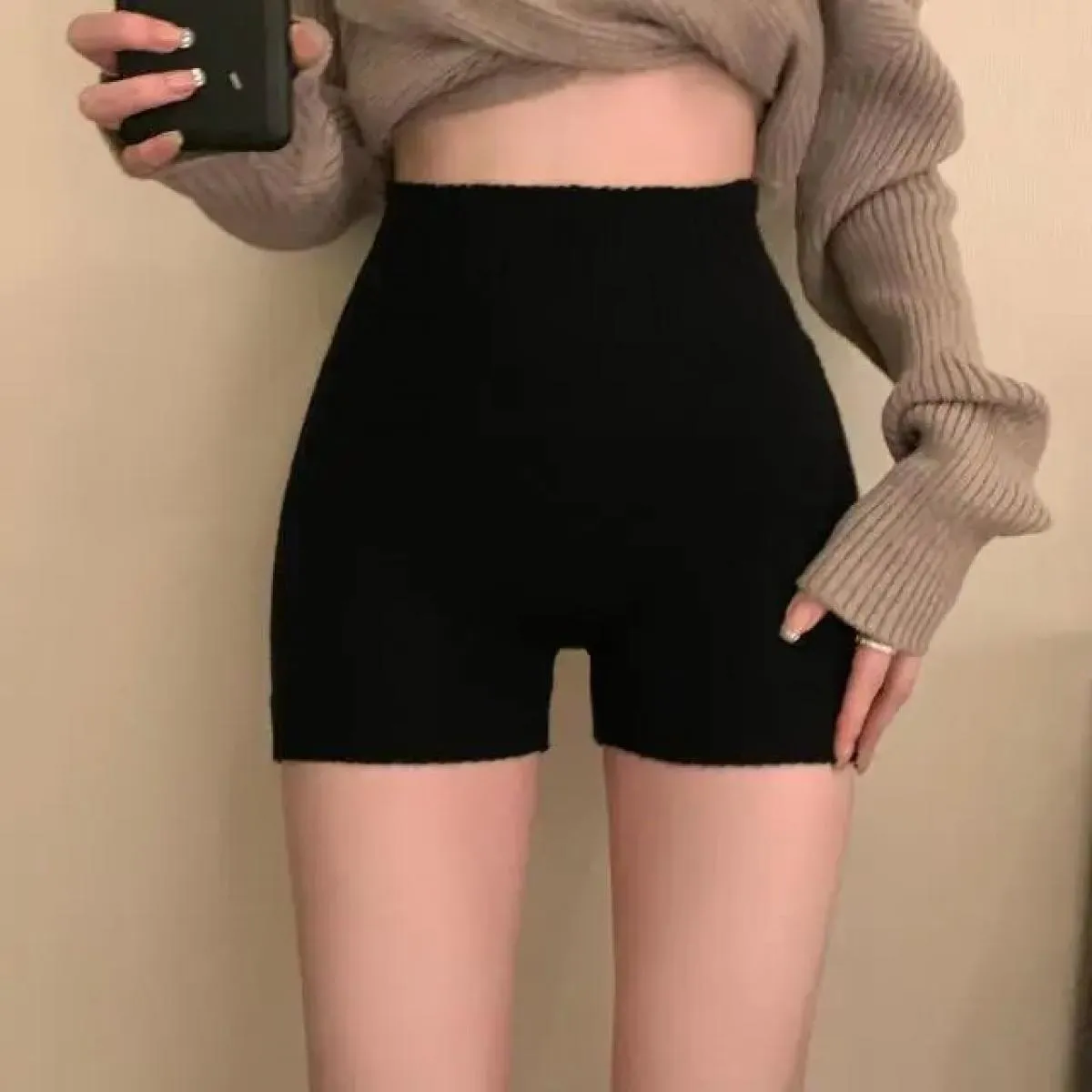 Leggings corti autunno inverno Pantaloncini in maglia di lana Autunno da donna maglione a vita alta spesso pantalone corto Panta