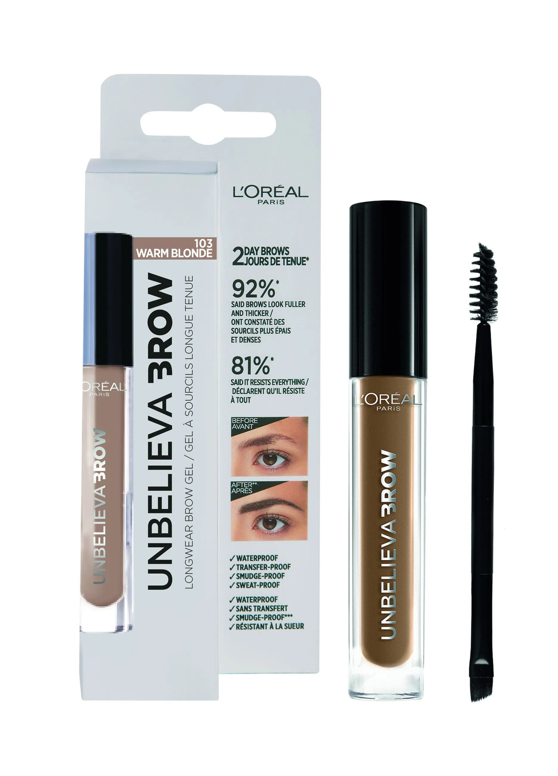 L'OREAL  L'Oréal Paris Unbelievabrow, Gel per Sopracciglia a Lunga Tenuta Waterproof, Colore: Warm Blonde (103), 3,4 ml.
