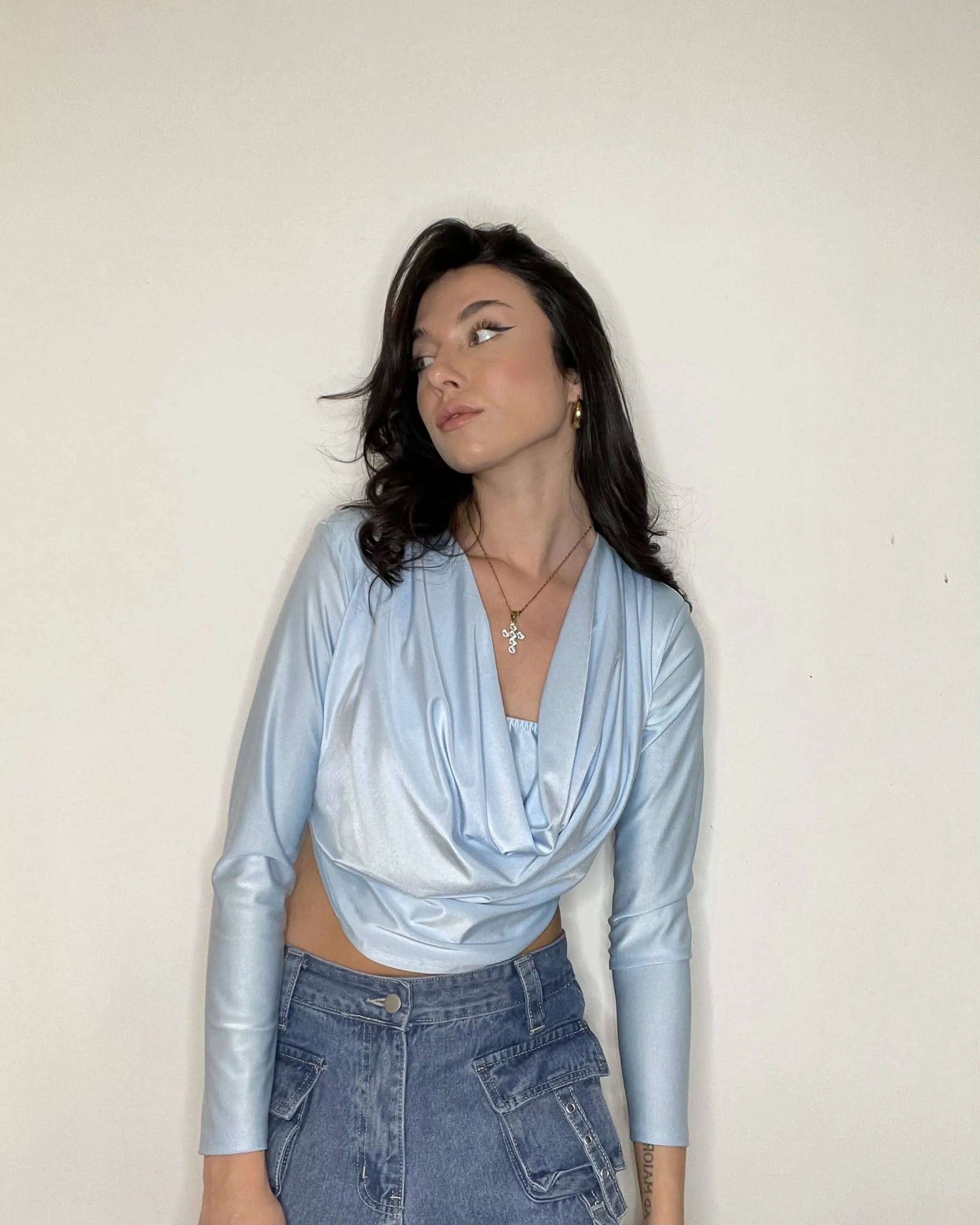 Maglia drappeggiata - AZZURRO