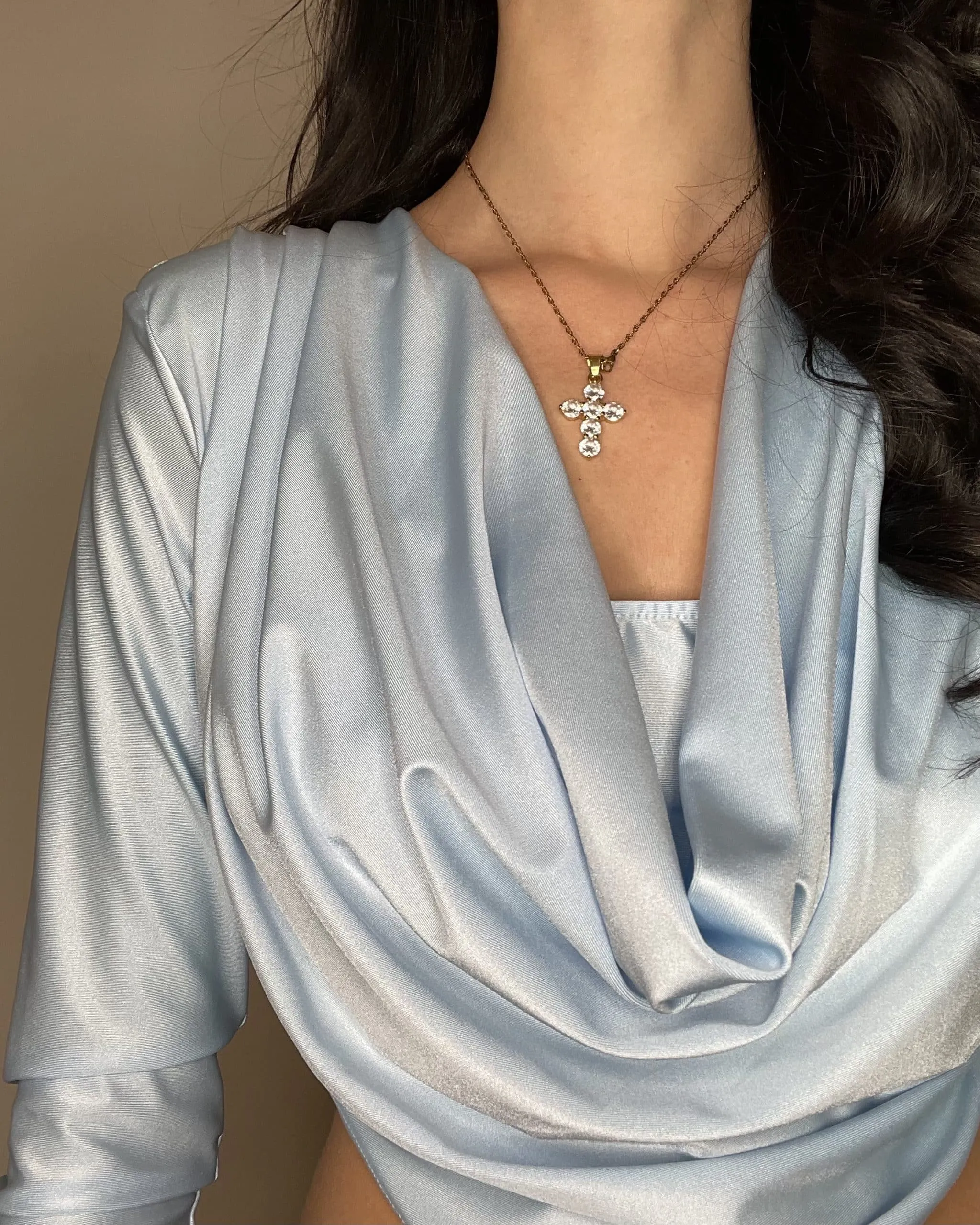 Maglia drappeggiata - AZZURRO