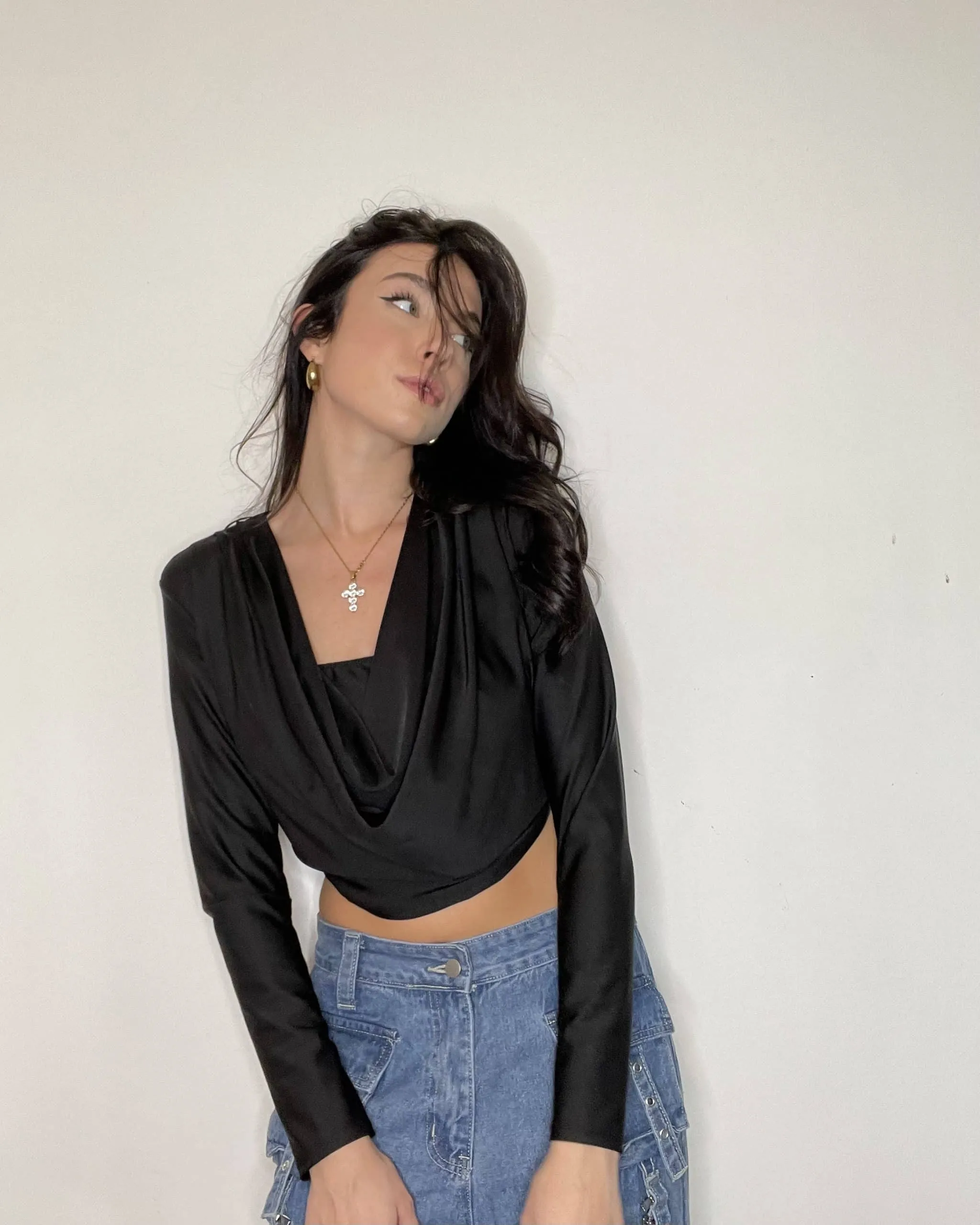 Maglia drappeggiata - NERA