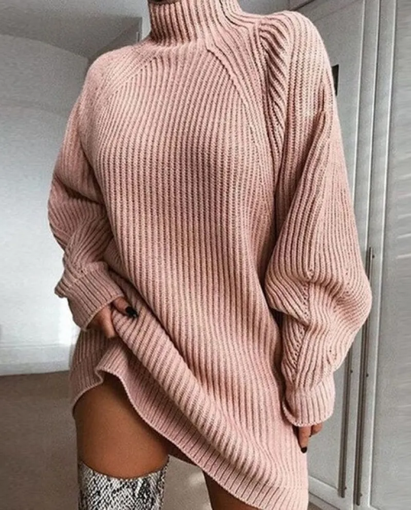 Maglione a collo alto da donna Abiti autunno solido Abito lavorato a maglia allentato Elegante manica lunga invernale oversize M
