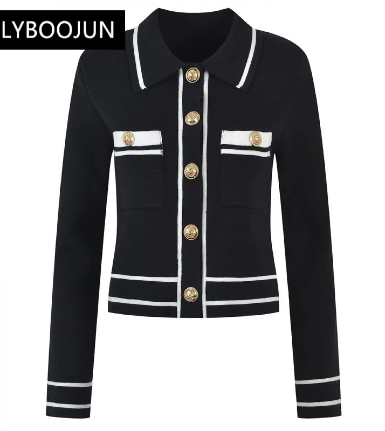 Maglione cardigan a maniche lunghe lavorato a maglia a contrasto con bottoni dorati a treccia alluncinetto 2022 Designer di lus