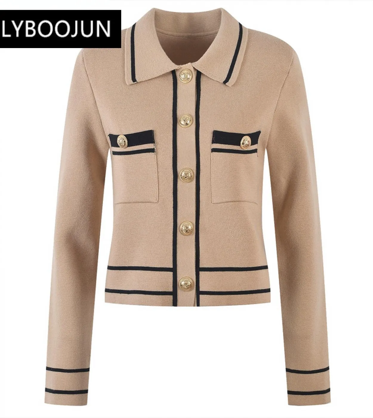 Maglione cardigan a maniche lunghe lavorato a maglia a contrasto con bottoni dorati a treccia alluncinetto 2022 Designer di lus