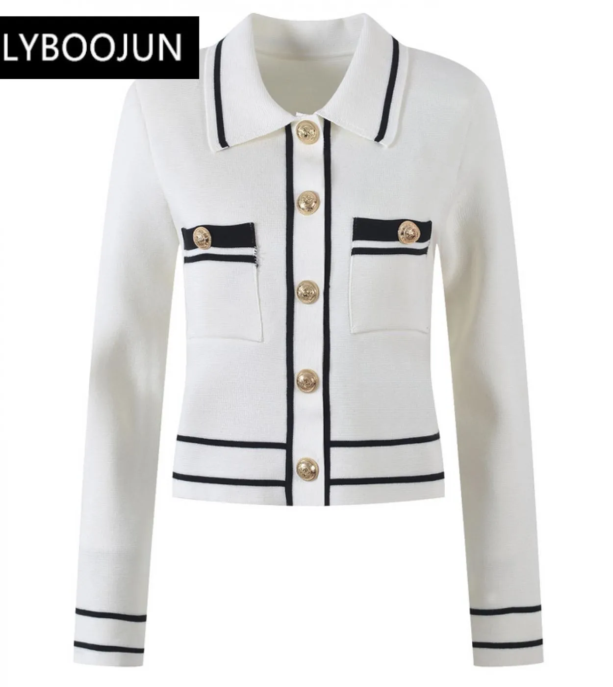 Maglione cardigan a maniche lunghe lavorato a maglia a contrasto con bottoni dorati a treccia alluncinetto 2022 Designer di lus