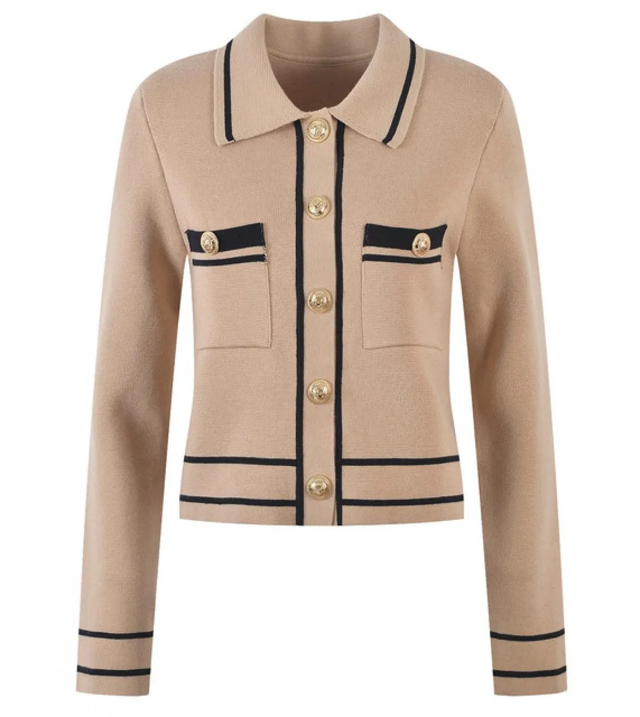 Maglione cardigan a maniche lunghe lavorato a maglia a contrasto con bottoni dorati a treccia alluncinetto 2022 Designer di lus