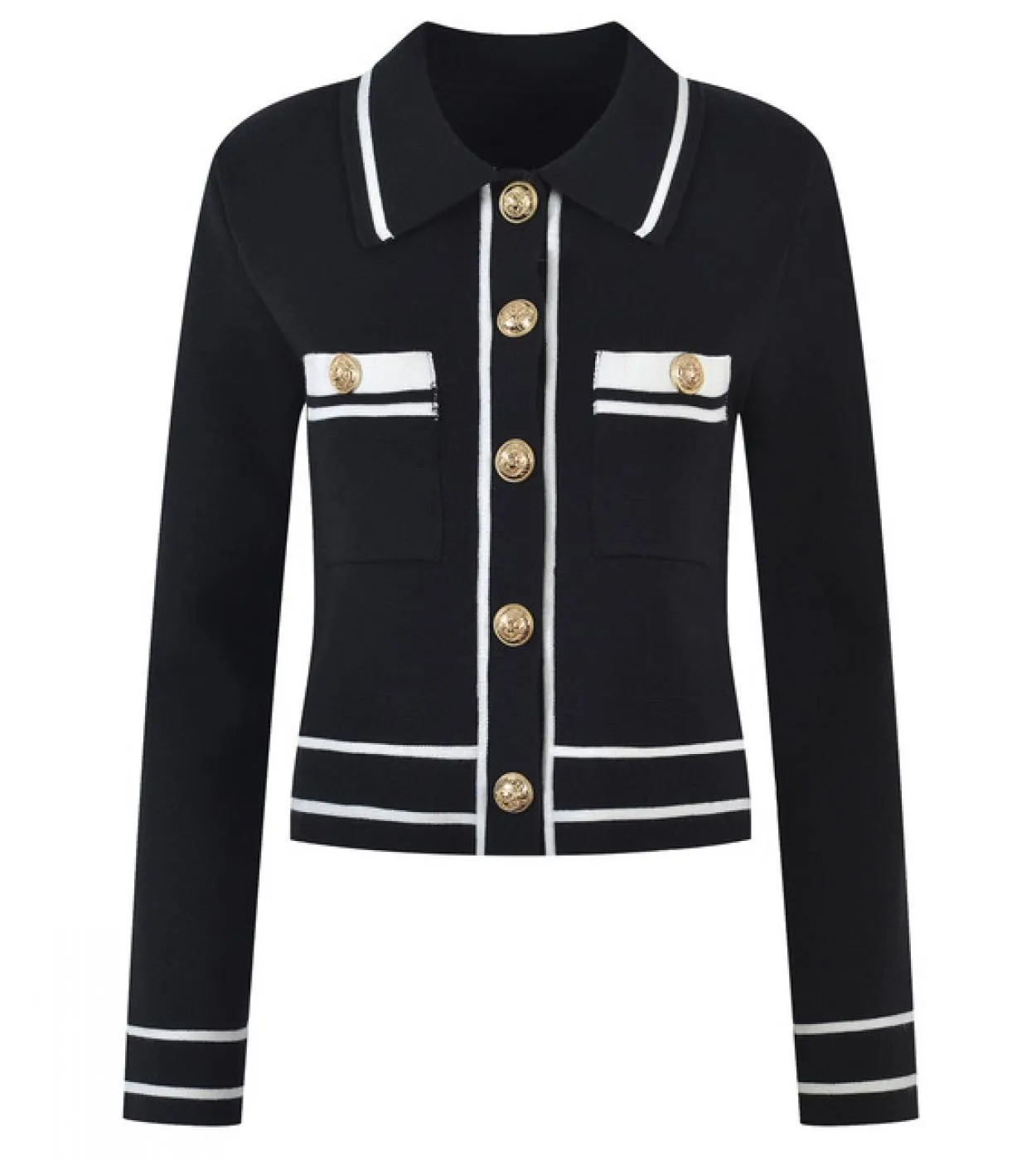 Maglione cardigan a maniche lunghe lavorato a maglia a contrasto con bottoni dorati a treccia alluncinetto 2022 Designer di lus