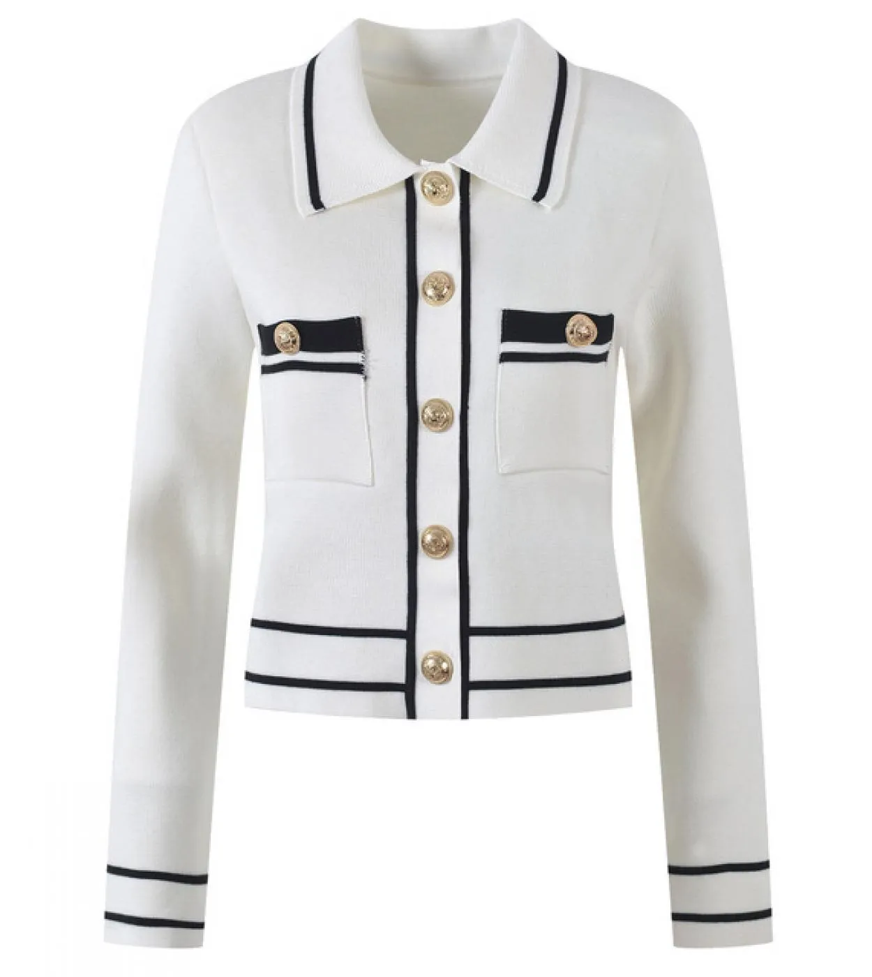 Maglione cardigan a maniche lunghe lavorato a maglia a contrasto con bottoni dorati a treccia alluncinetto 2022 Designer di lus