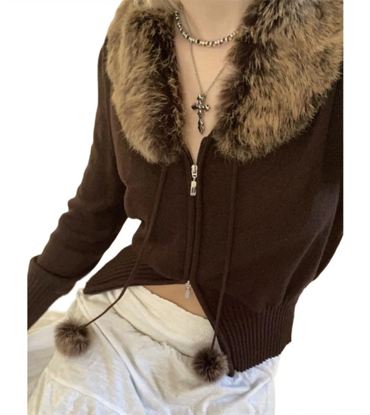 Maglione  da donna Felpa con cappuccio in maglia Cardigan con zip Crop Top Fata Grunge Giacche Vintage Harajuku Maglioni lavo