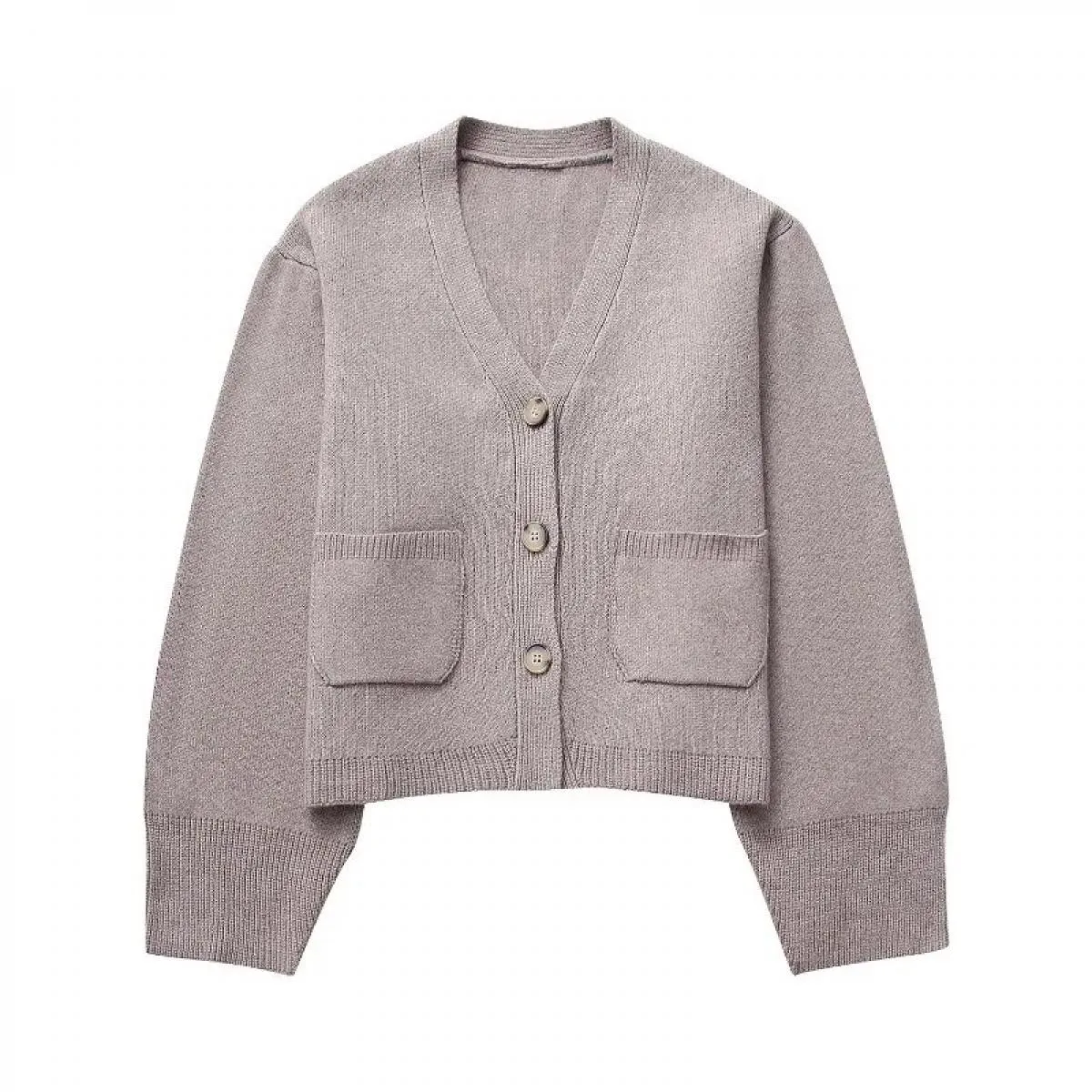 Maglione da donna in tinta unita con scollo a V, tasca monopetto, cardigan a maniche lunghe, trapuntato, trapuntato, lavorato a