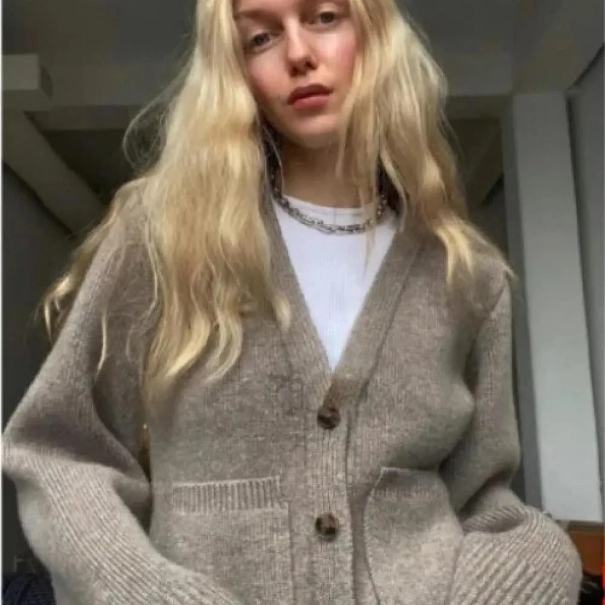 Maglione da donna in tinta unita con scollo a V, tasca monopetto, cardigan a maniche lunghe, trapuntato, trapuntato, lavorato a