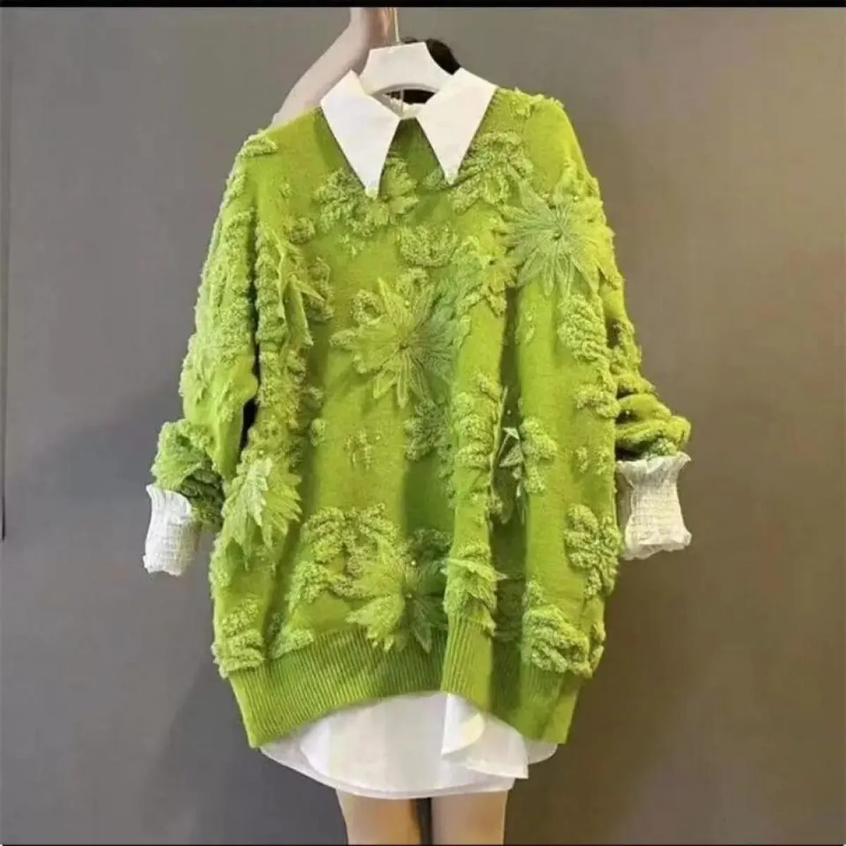 Maglione Joker retrò da donna casual all'uncinetto con perline floreali pullover allentato top da donna per il tempo libero all'