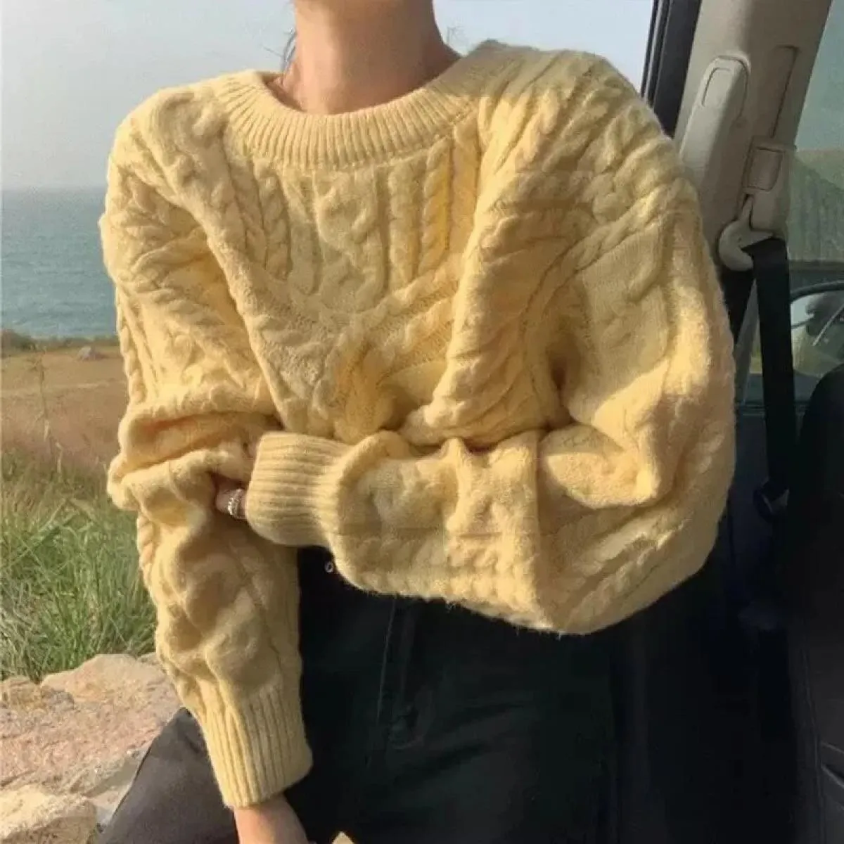 Maglione lavorato a maglia rosso natalizio girocollo a maniche lunghe Pullover di alta qualità elegante caldo e unico Top retrò