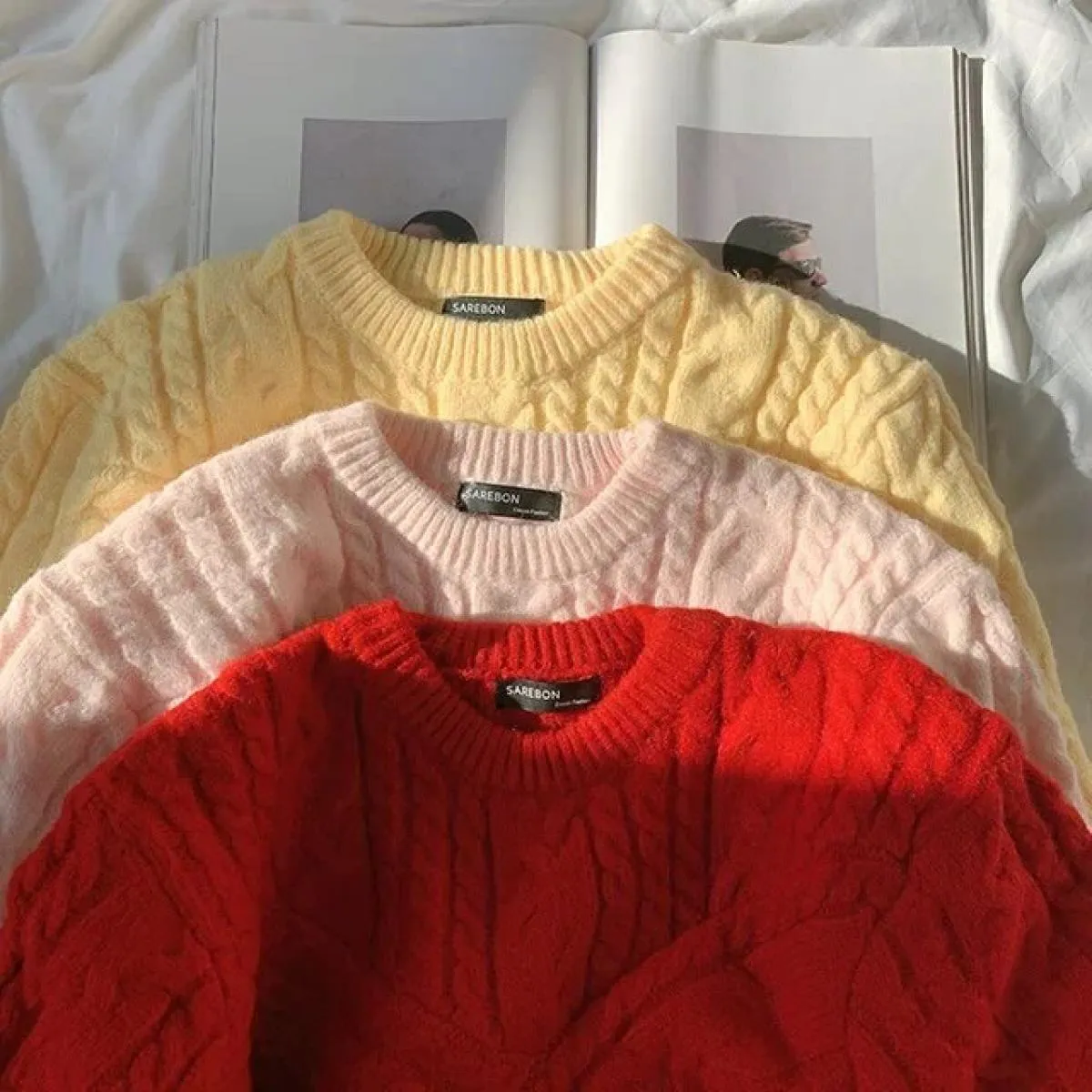 Maglione lavorato a maglia rosso natalizio girocollo a maniche lunghe Pullover di alta qualità elegante caldo e unico Top retrò