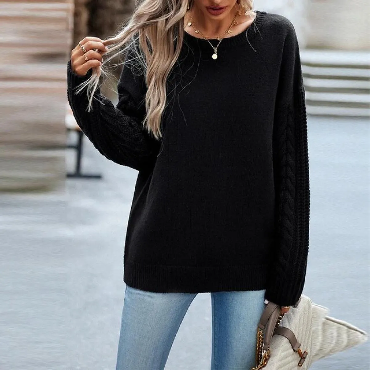 Maglione lavorato a maglia solido Top donna 2023 Abbigliamento Autunno Inverno Pullover a maniche lunghe T-shirt T-shirt maglion