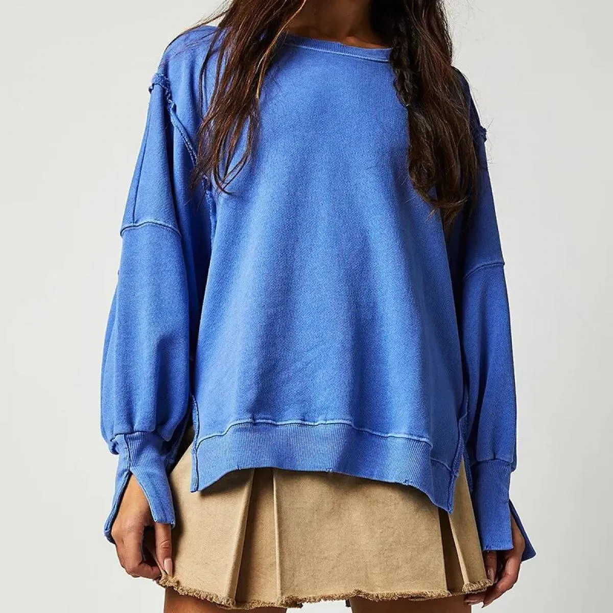Maglione oversize da donna con collo rotondo e spalla cadente, maglioni pullover larghi casual da donna, moda vintage basic, mag