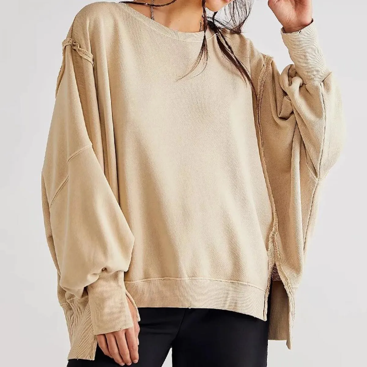 Maglione oversize da donna con collo rotondo e spalla cadente, maglioni pullover larghi casual da donna, moda vintage basic, mag