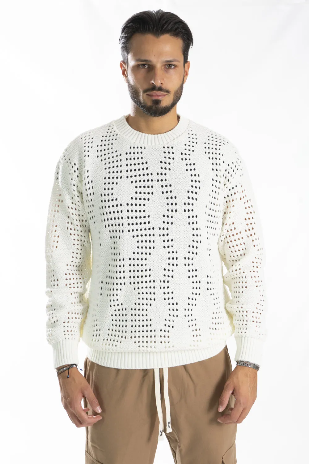 Maglione Uomo Traforato Girocollo Lana Art. Mg122
