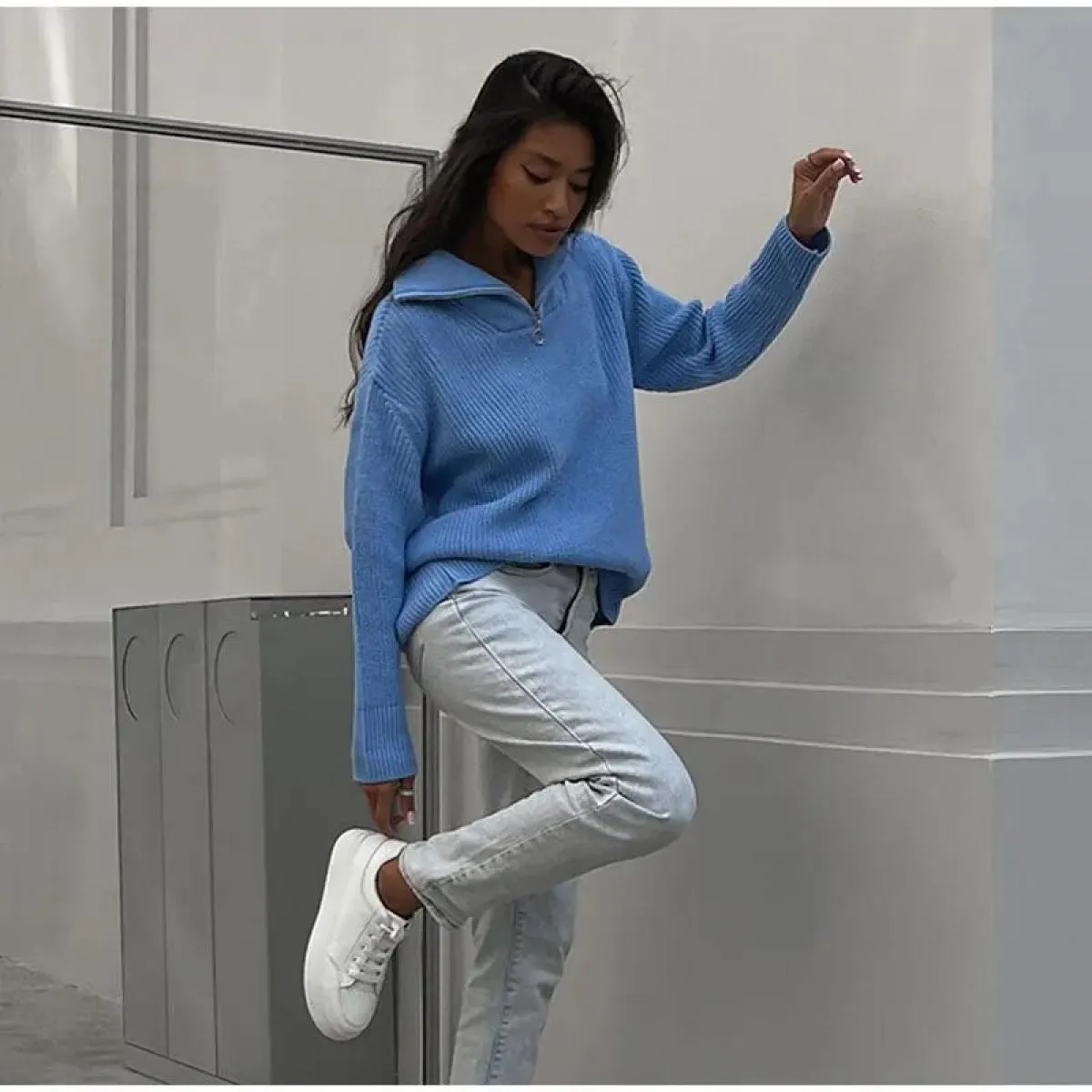 Maglioni da donna Tinta unita Verde Blu Pullover Manica lunga Maglione lavorato a maglia casual Donna Inverno Dolcevita da donna