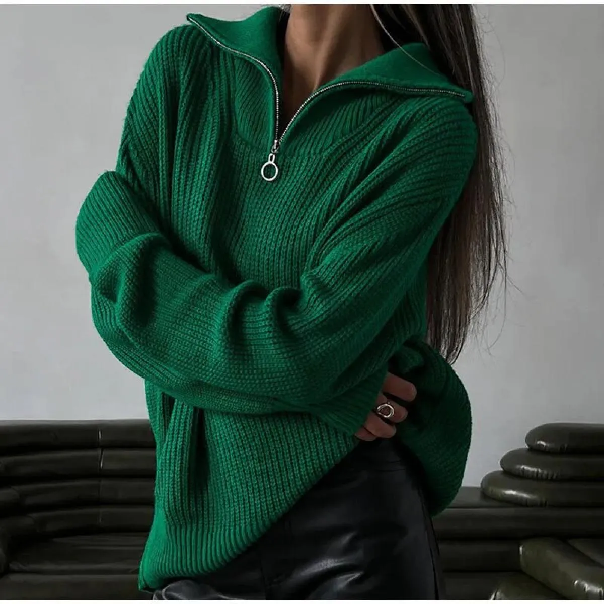 Maglioni da donna Tinta unita Verde Blu Pullover Manica lunga Maglione lavorato a maglia casual Donna Inverno Dolcevita da donna