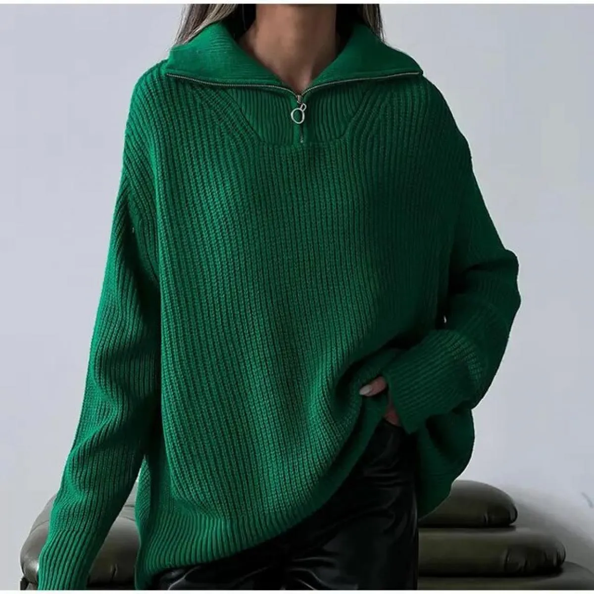 Maglioni da donna Tinta unita Verde Blu Pullover Manica lunga Maglione lavorato a maglia casual Donna Inverno Dolcevita da donna