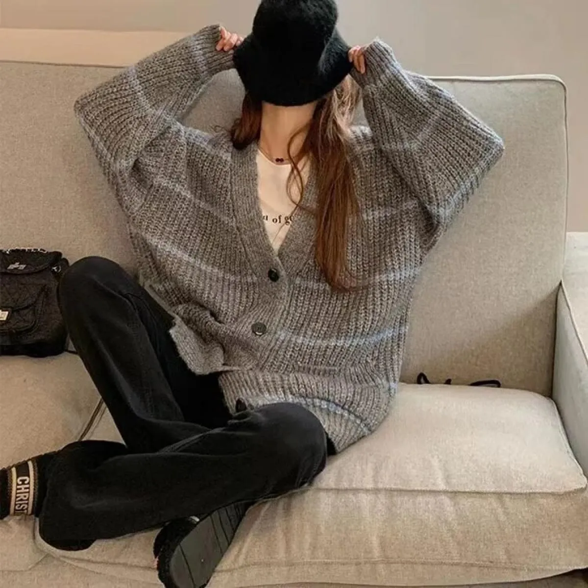 Maglioni per donna maglione a maniche lunghe donna autunno inverno 2023 nuovo cappotto cardigan lavorato a maglia sciolto con sc