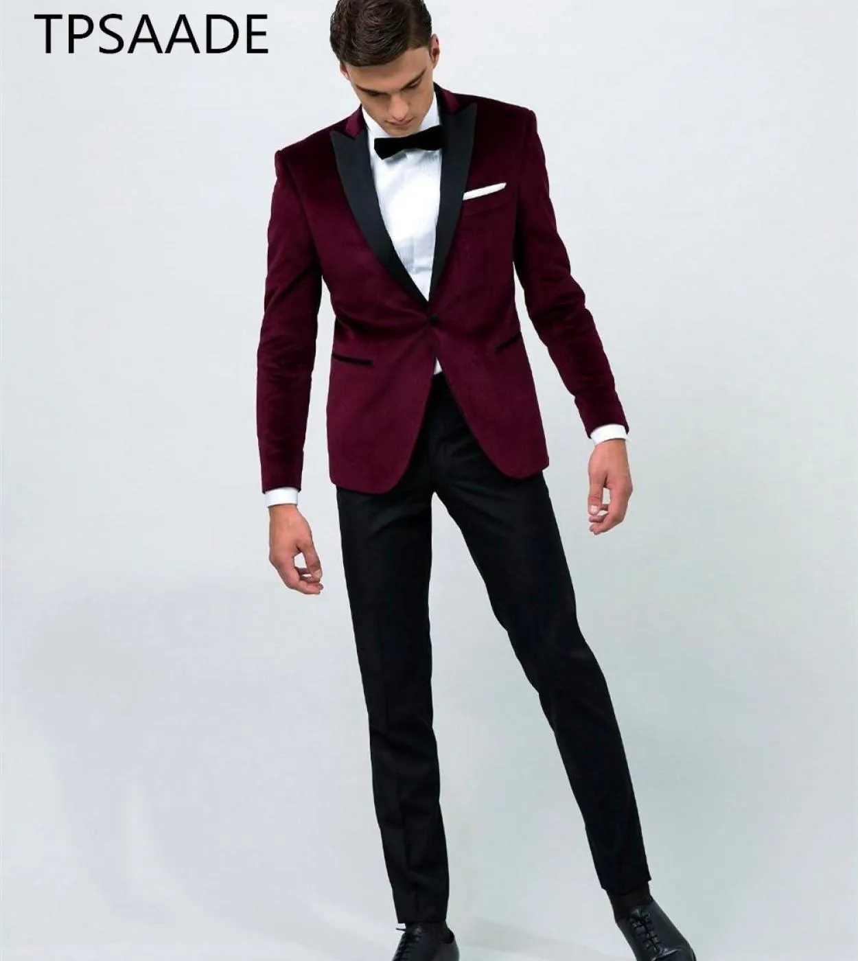Moda vintage velluto vino rosso picco risvolto smoking abito da sposa per uomo sposo indossare costume homme slim fit giacca