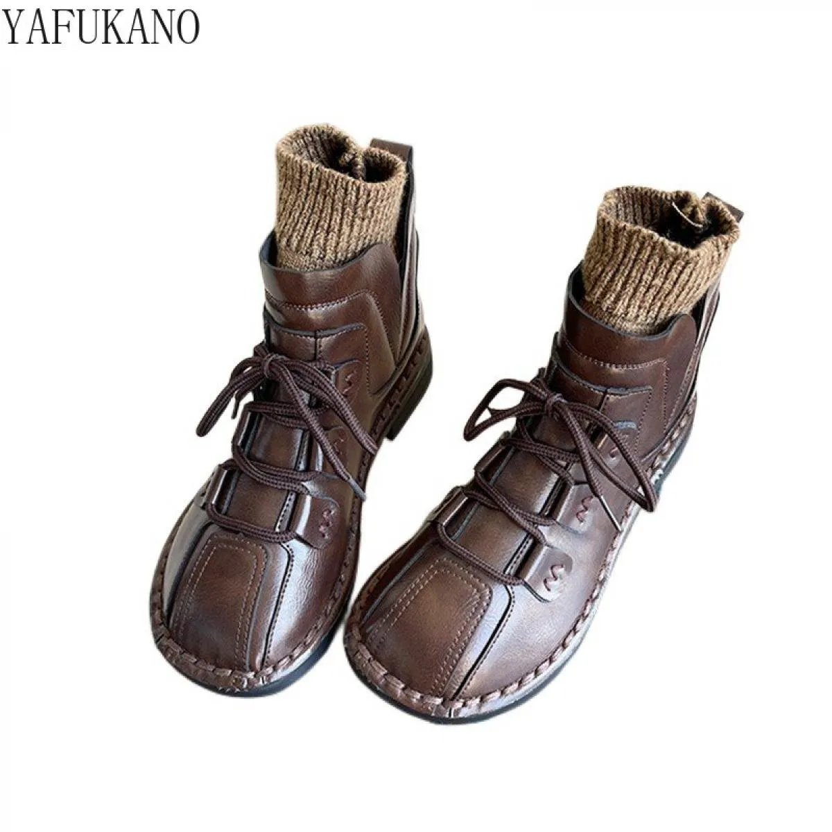 Mori Girl Stivaletti da donna con cuciture letterarie fatte a mano Scarpe retrò con testa grande Suola morbida Comfort Stivalett