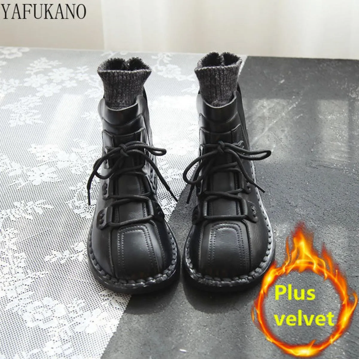 Mori Girl Stivaletti da donna con cuciture letterarie fatte a mano Scarpe retrò con testa grande Suola morbida Comfort Stivalett