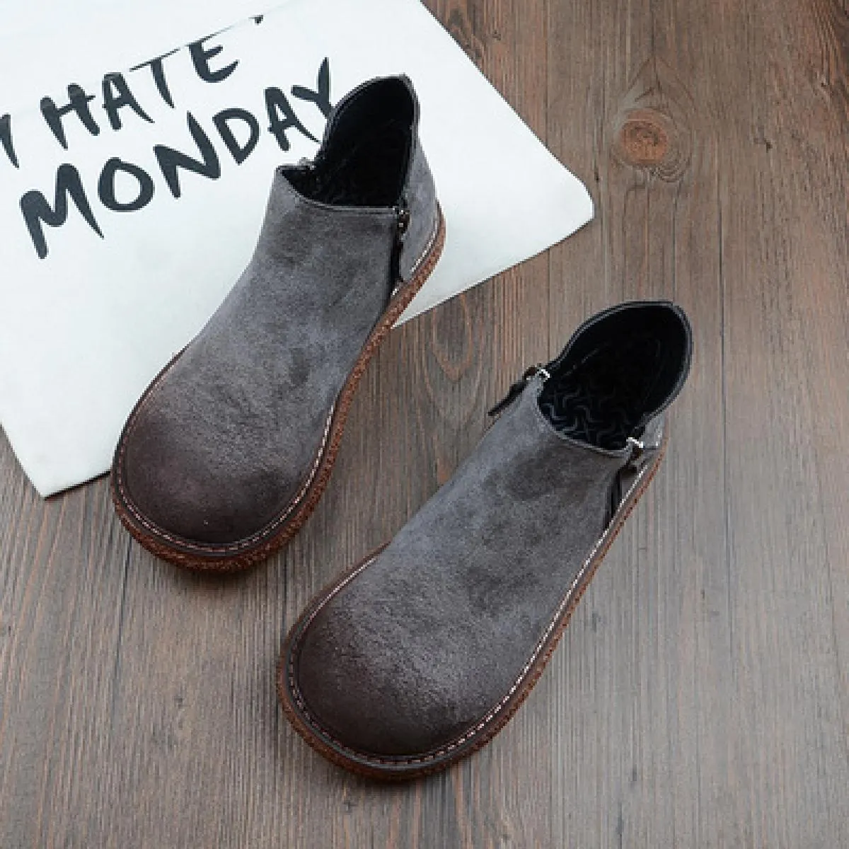 Mori Girl Stivaletti in pelle scamosciata retrò letterari Harajuku Scarpe da bambola con testa grande Fatti a mano Comfort Muffi