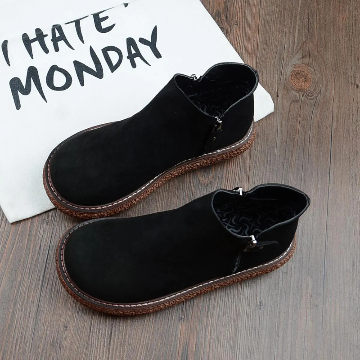 Mori Girl Stivaletti in pelle scamosciata retrò letterari Harajuku Scarpe da bambola con testa grande Fatti a mano Comfort Muffi