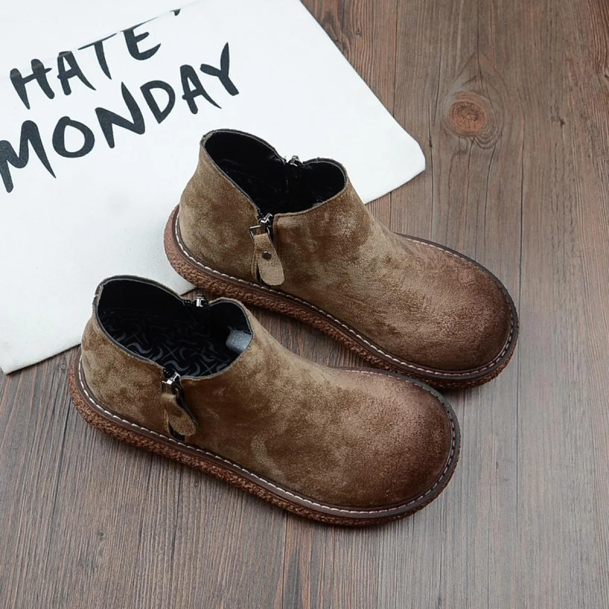 Mori Girl Stivaletti in pelle scamosciata retrò letterari Harajuku Scarpe da bambola con testa grande Fatti a mano Comfort Muffi