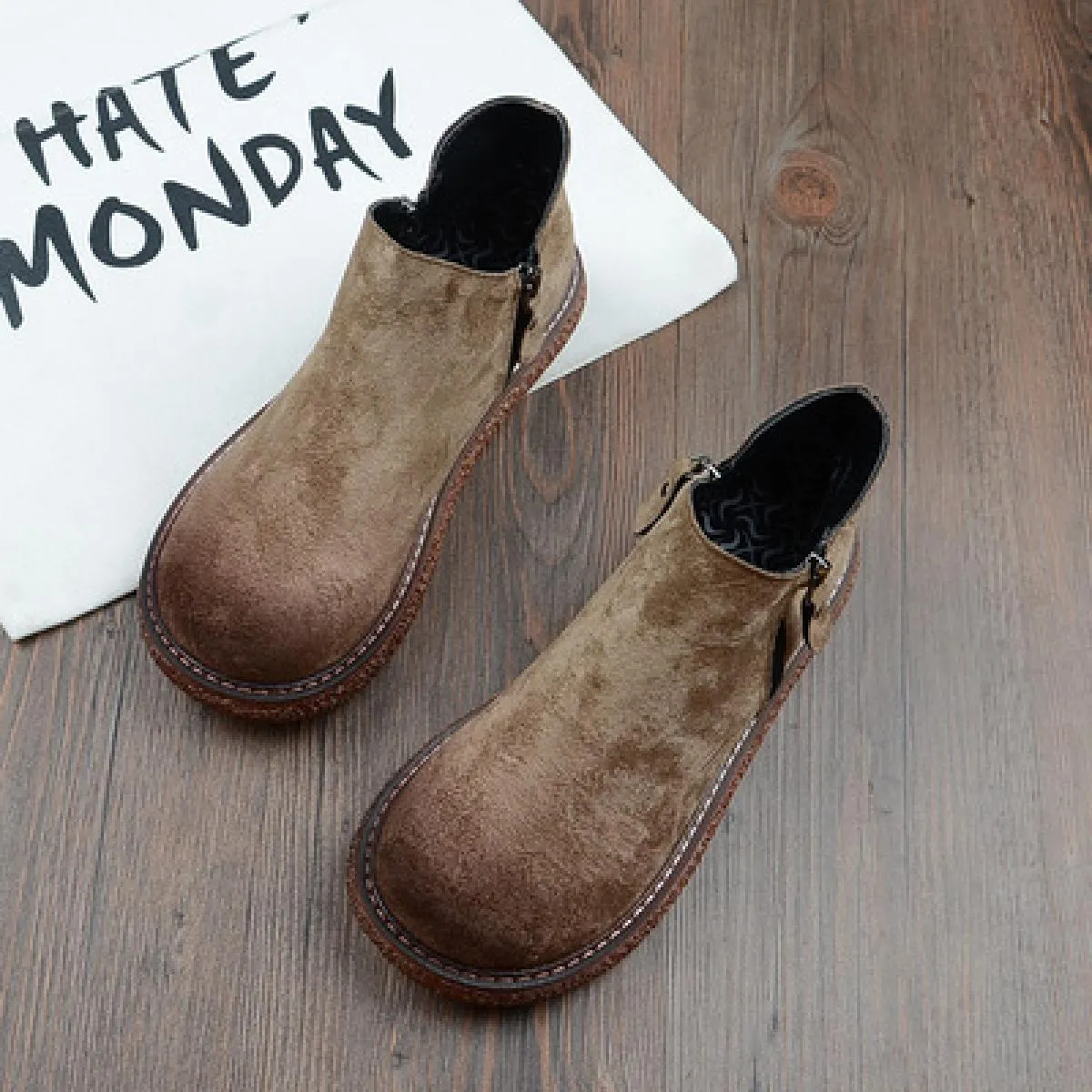 Mori Girl Stivaletti in pelle scamosciata retrò letterari Harajuku Scarpe da bambola con testa grande Fatti a mano Comfort Muffi