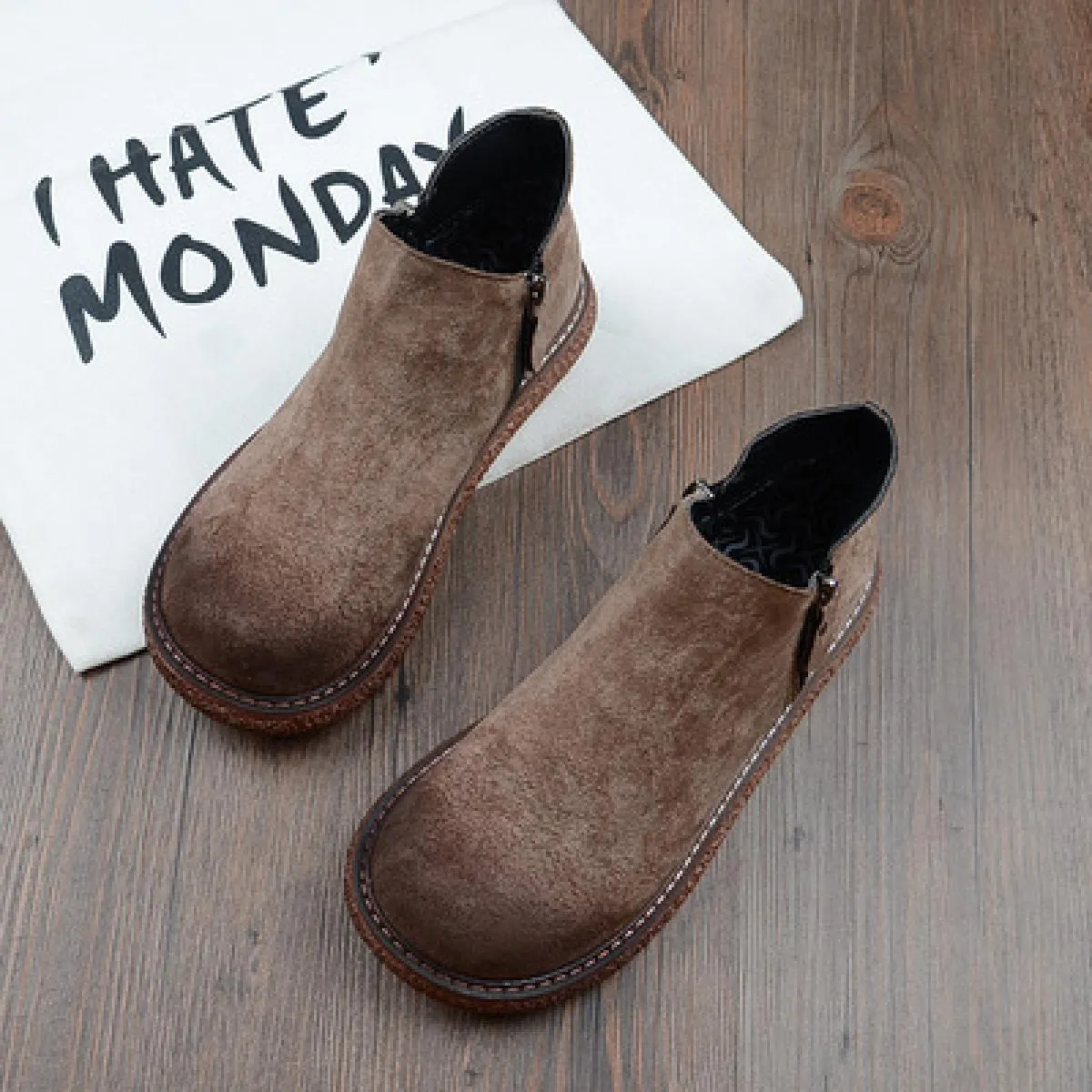 Mori Girl Stivaletti in pelle scamosciata retrò letterari Harajuku Scarpe da bambola con testa grande Fatti a mano Comfort Muffi