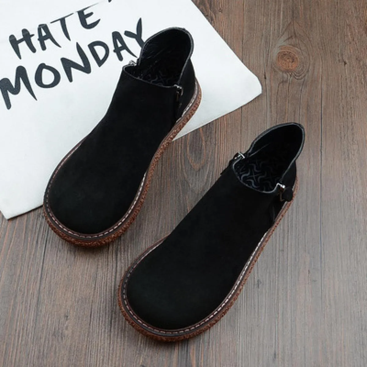 Mori Girl Stivaletti in pelle scamosciata retrò letterari Harajuku Scarpe da bambola con testa grande Fatti a mano Comfort Muffi