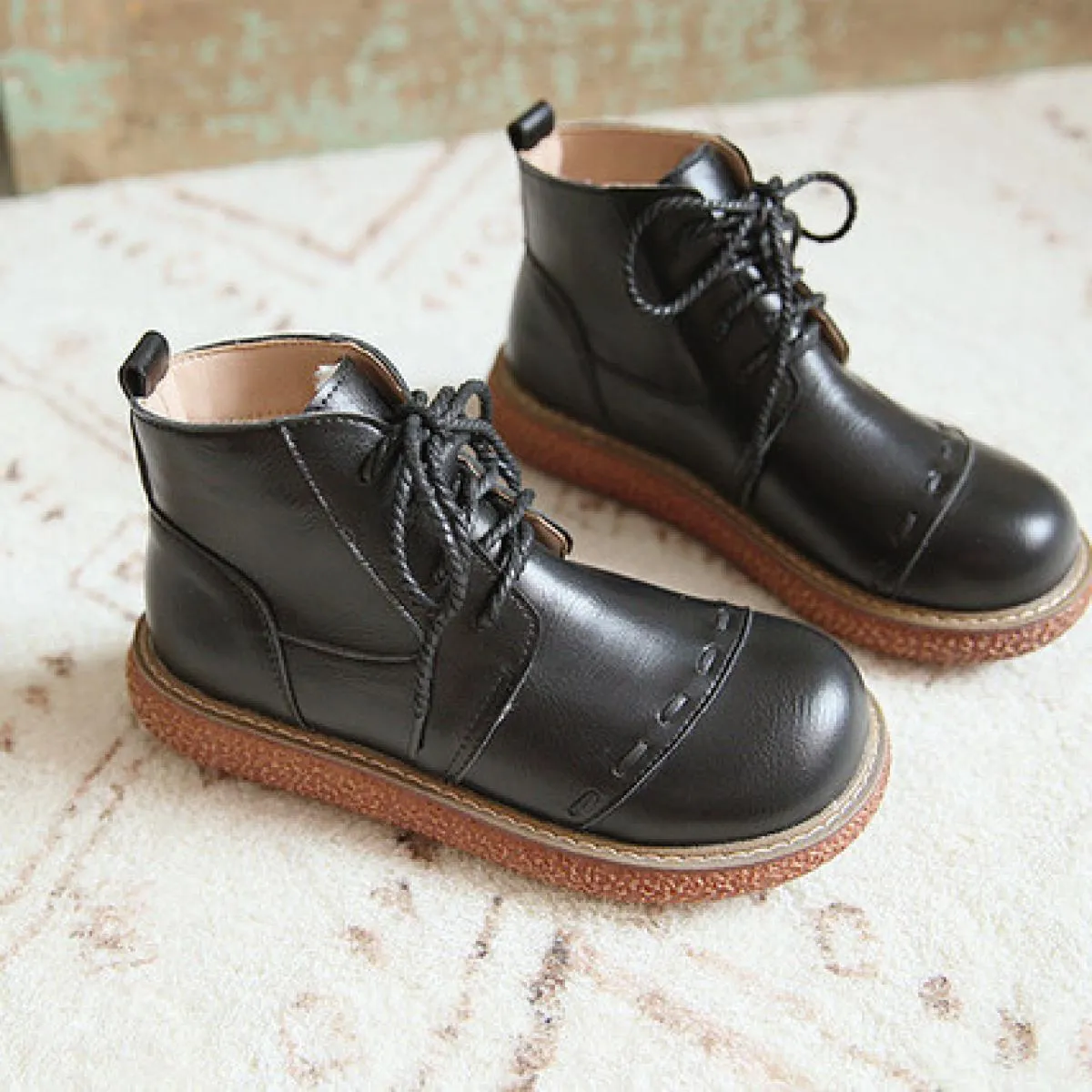 Mori Girl Stivali da donna Stivali corti con piattaforma retrò letteraria Stivali da donna casual fatti a mano Stivaletti caldi