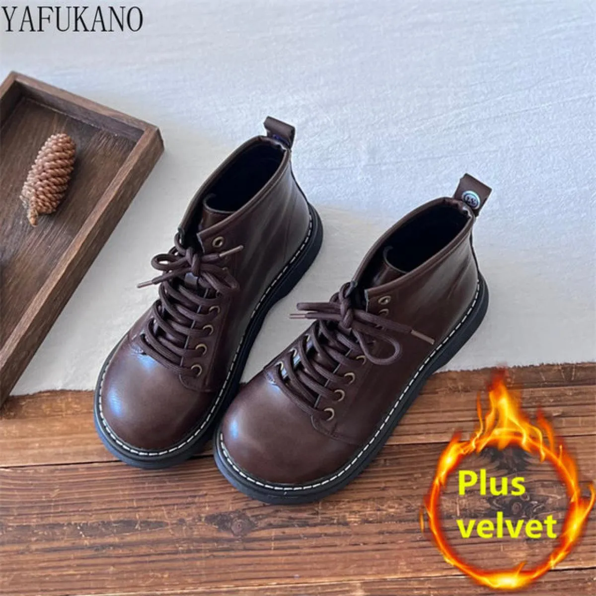 Mori Stivaletti casual retrò letterari fatti a mano con suola spessa Scarpe con testa grande Piattaforma Stivali da donna Pellic