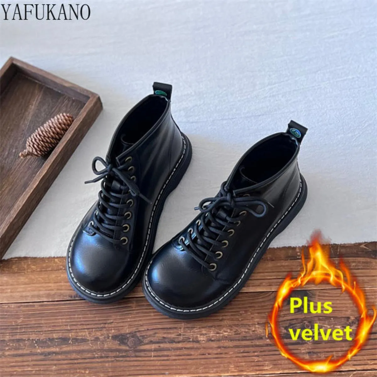 Mori Stivaletti casual retrò letterari fatti a mano con suola spessa Scarpe con testa grande Piattaforma Stivali da donna Pellic