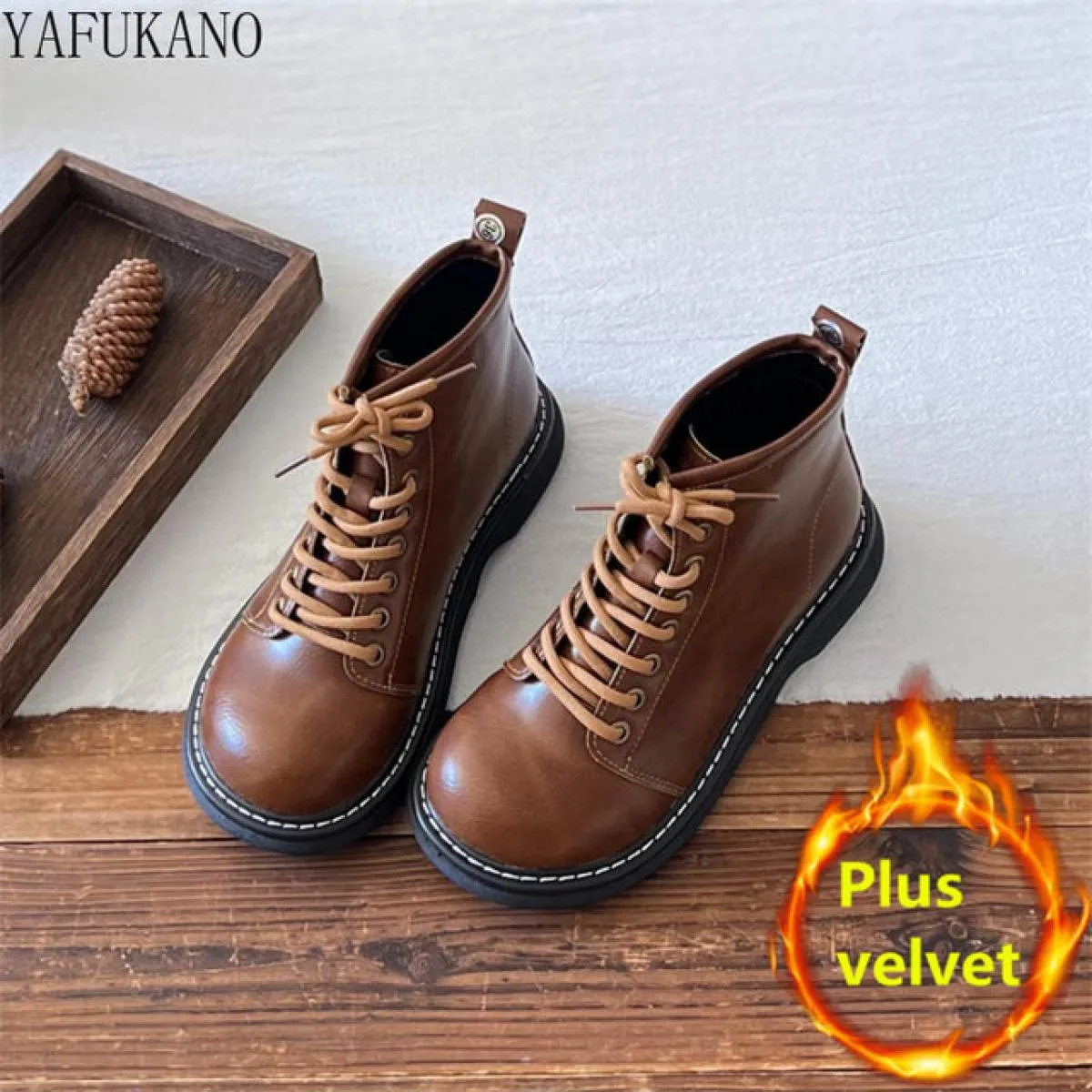Mori Stivaletti casual retrò letterari fatti a mano con suola spessa Scarpe con testa grande Piattaforma Stivali da donna Pellic