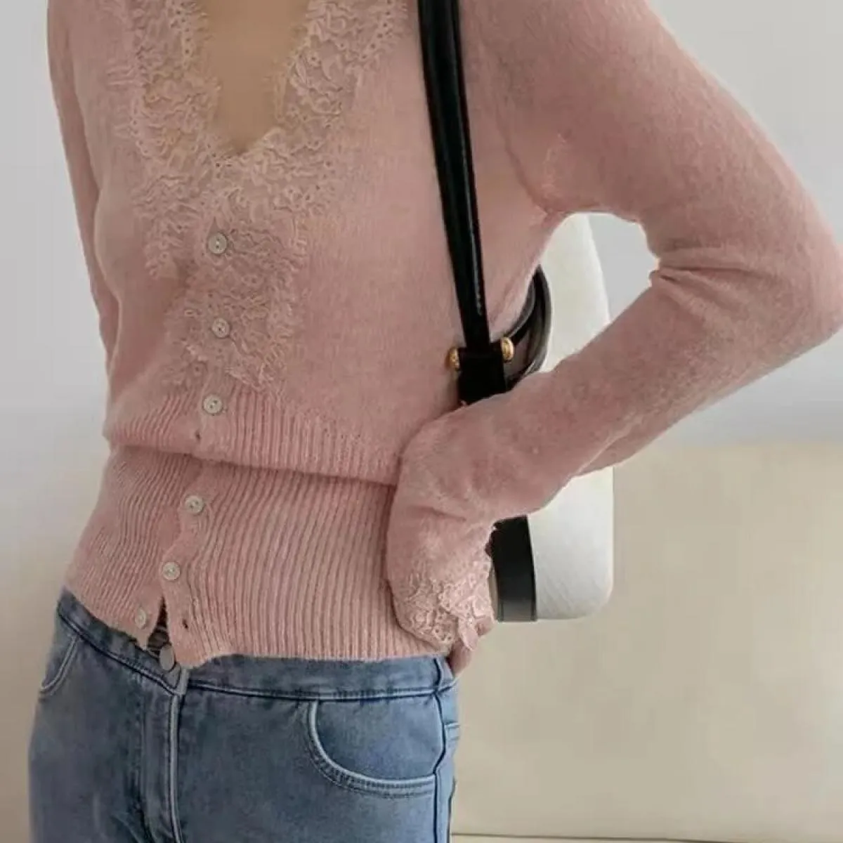 New Fashion Chic Vintage maglione pizzo donna autunno inverno lavorato a maglia cardigan con scollo a V top eleganti 2023