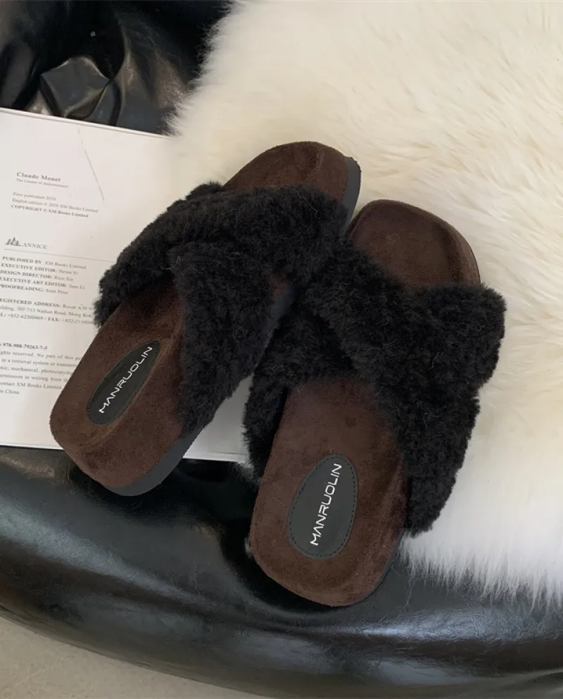 New Summer Open-toe  Style Furry Shoes Indoor Warm Slippers Fashionable Temperament Sandals