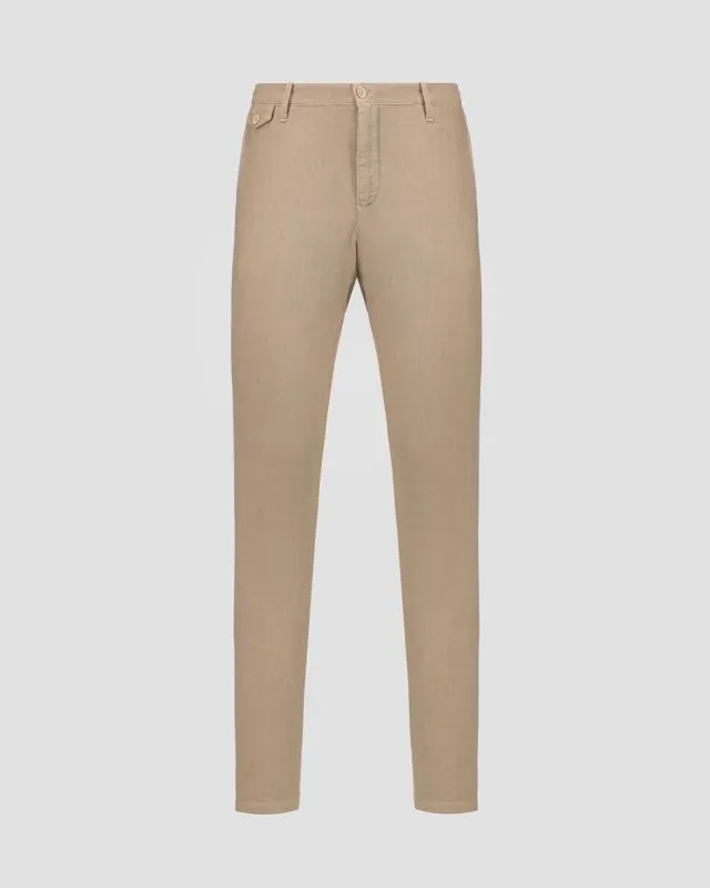 Pantaloni beige con lino da uomo Alberto Steve-Linen Herringbone