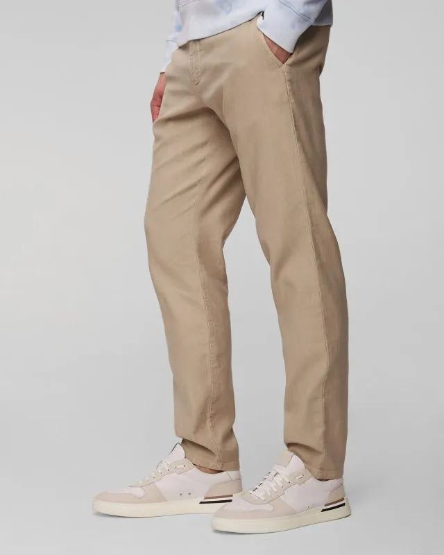 Pantaloni beige con lino da uomo Alberto Steve-Linen Herringbone