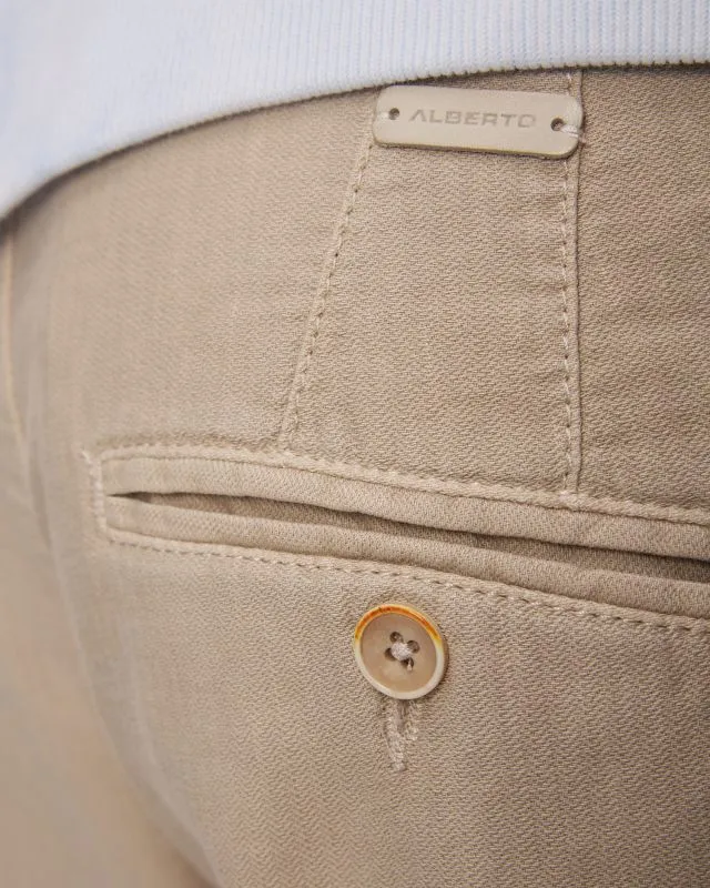 Pantaloni beige con lino da uomo Alberto Steve-Linen Herringbone