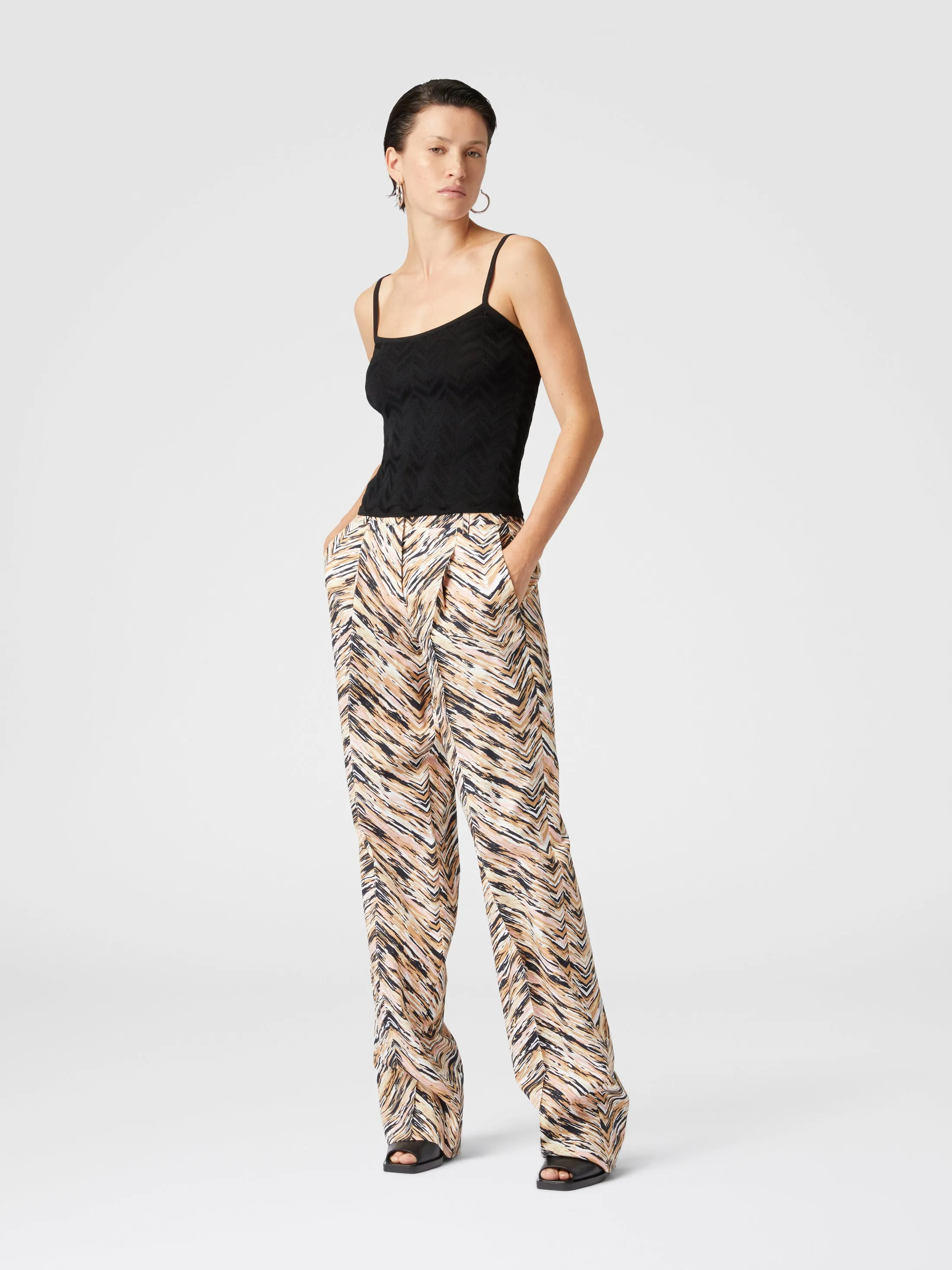 Pantaloni classici in cotone stampa zig zag animalier