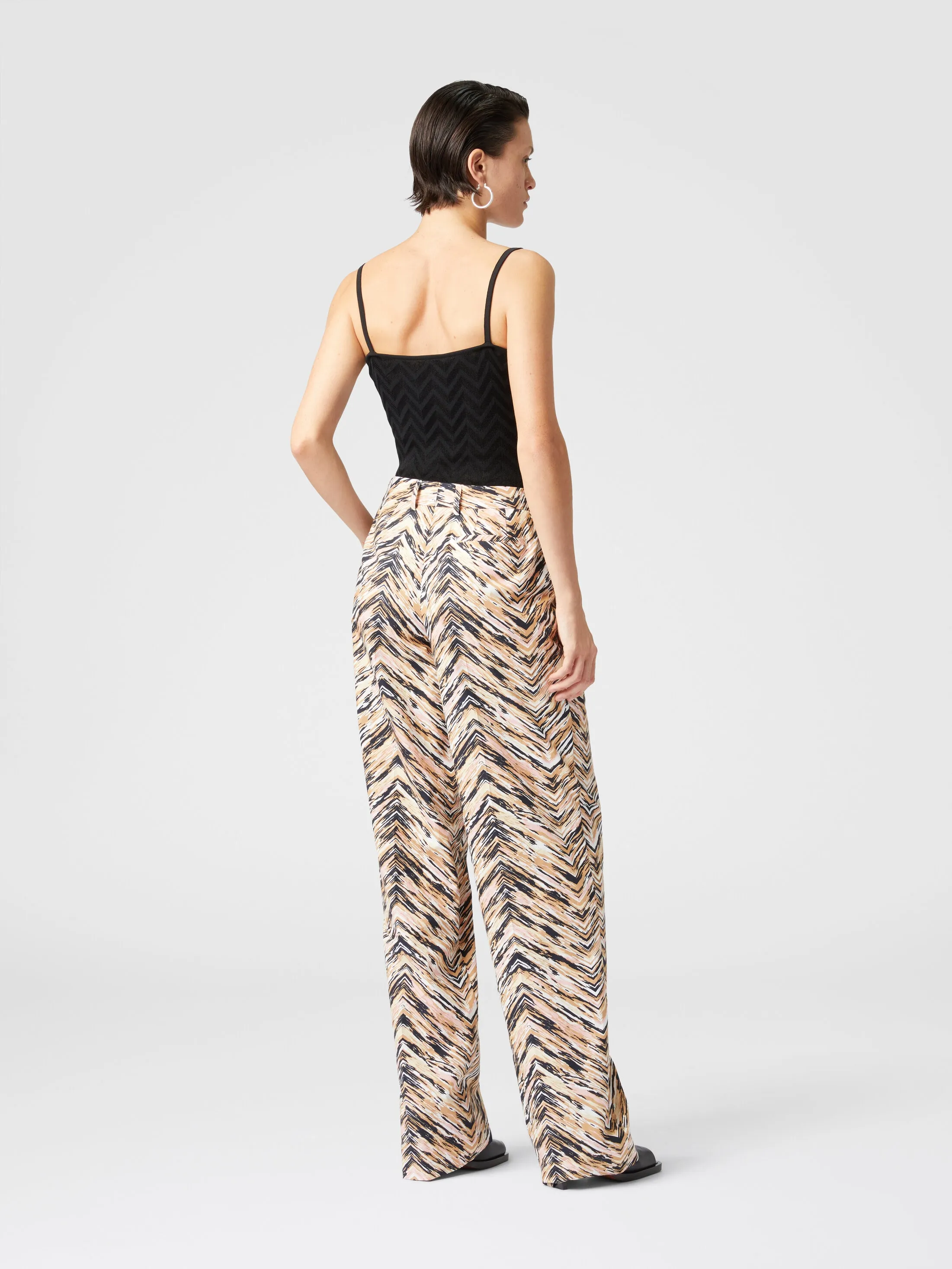 Pantaloni classici in cotone stampa zig zag animalier