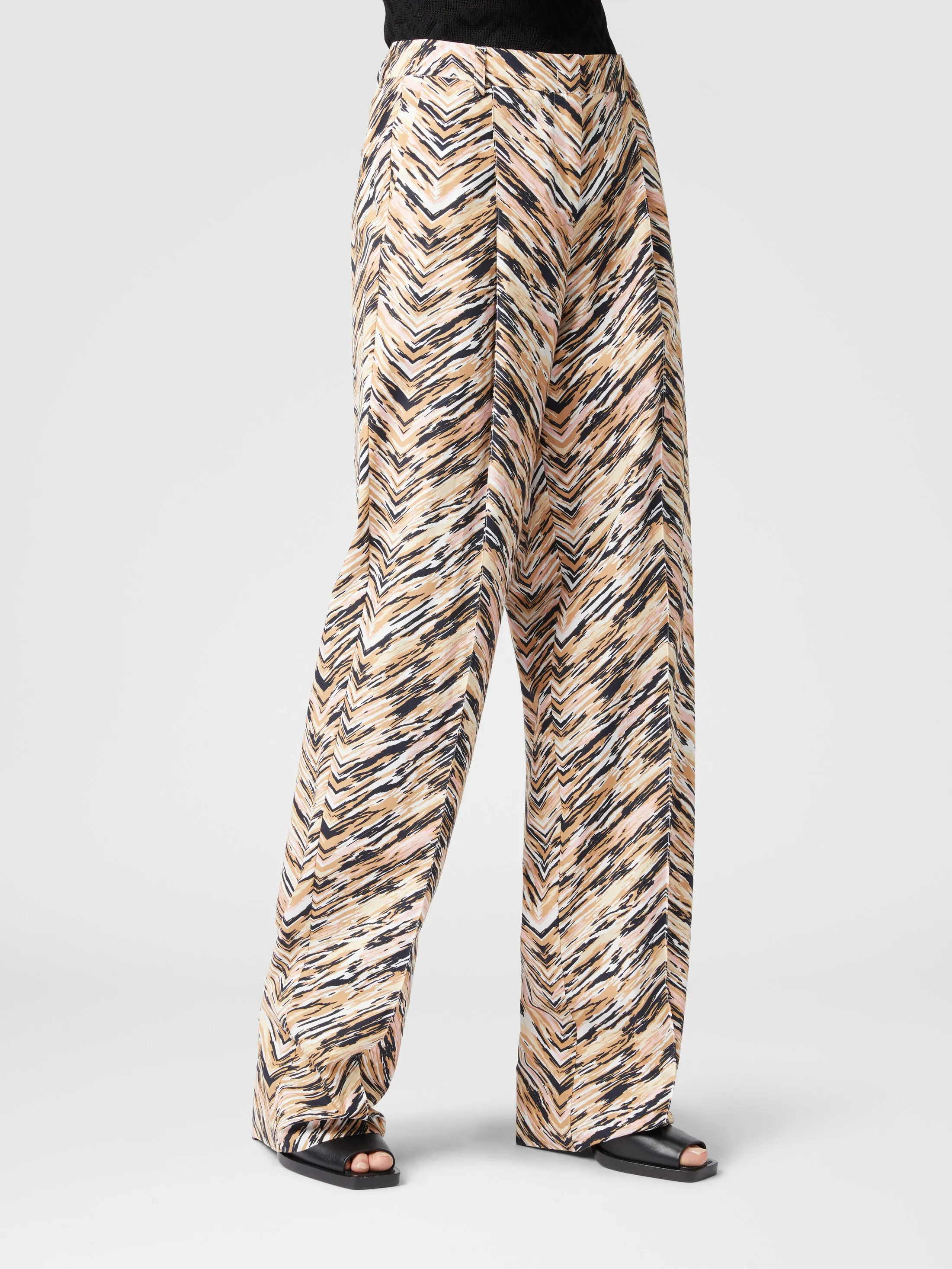Pantaloni classici in cotone stampa zig zag animalier