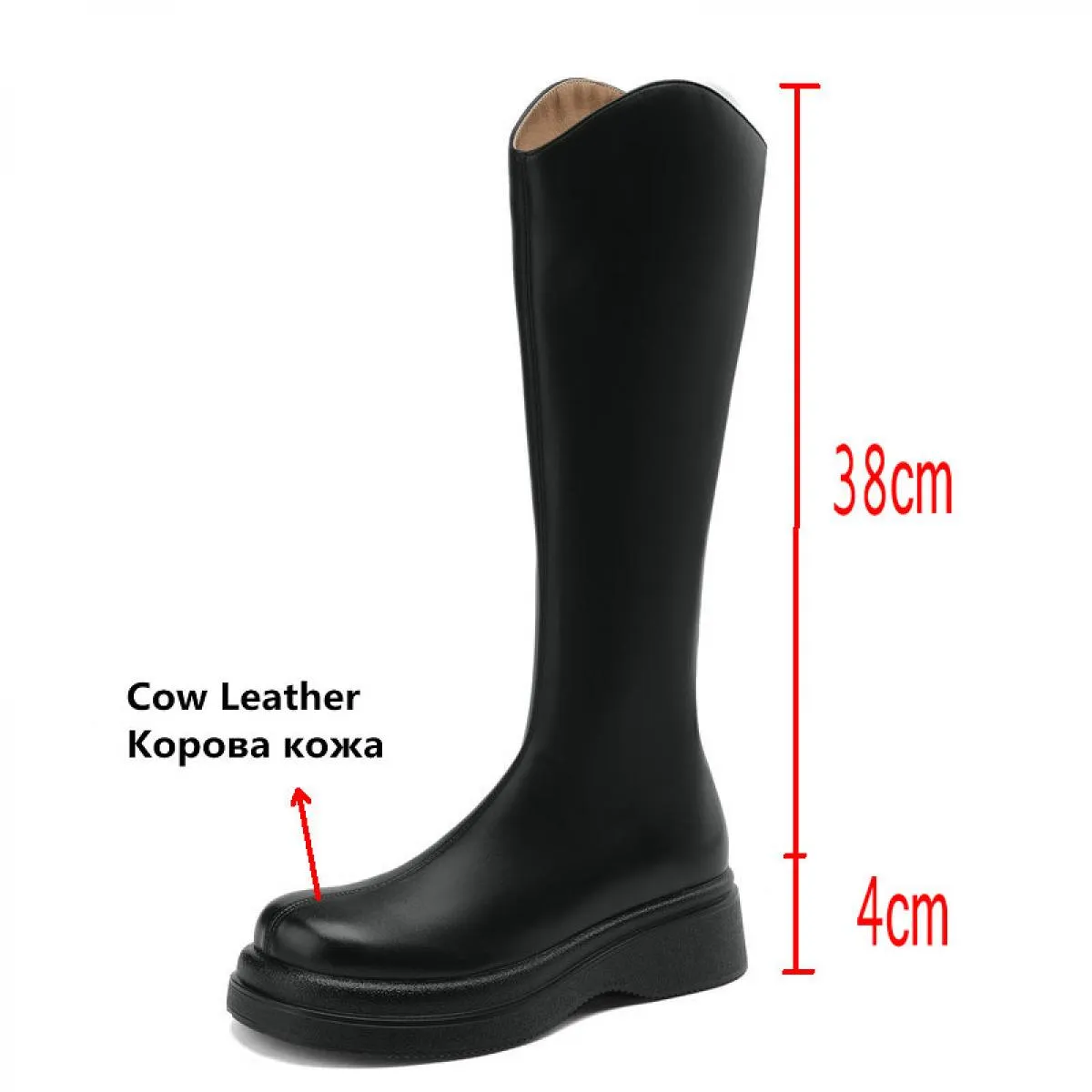 Piattaforma Donna Stivali alti al ginocchio Vera pelle Tacco spesso medio Cerniere posteriori Scarpe Chelsea Donna Autunno Inver