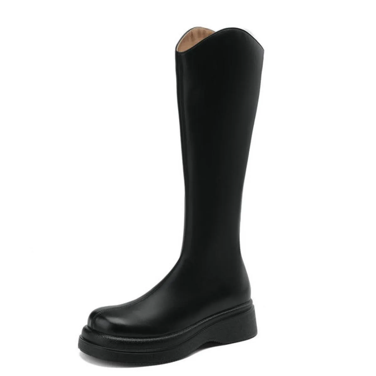 Piattaforma Donna Stivali alti al ginocchio Vera pelle Tacco spesso medio Cerniere posteriori Scarpe Chelsea Donna Autunno Inver